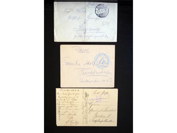 1914/18, Posten mit u.a. interessanten Stempeln inkl. Ra2 "Festung Kowno", wenige R-Briefe, Ansichtskarten und Post aus den b