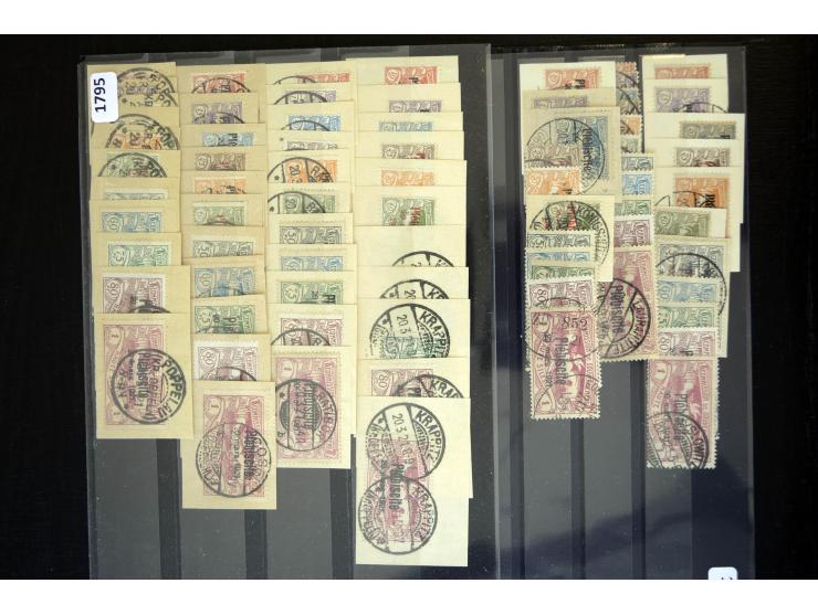 1921, Volksabstimmung, 7 komplette gestempelte Sätze, teils einheitlich gestempelt auf Briefstück, tadellos, sign. Weinberg b