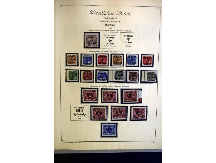 1938/42, meist ungebrauchte und postfrische Sammlung ab Sudetenland mit einigen besseren, dann Böhmen und Mähren mit Mi.-Nr. 