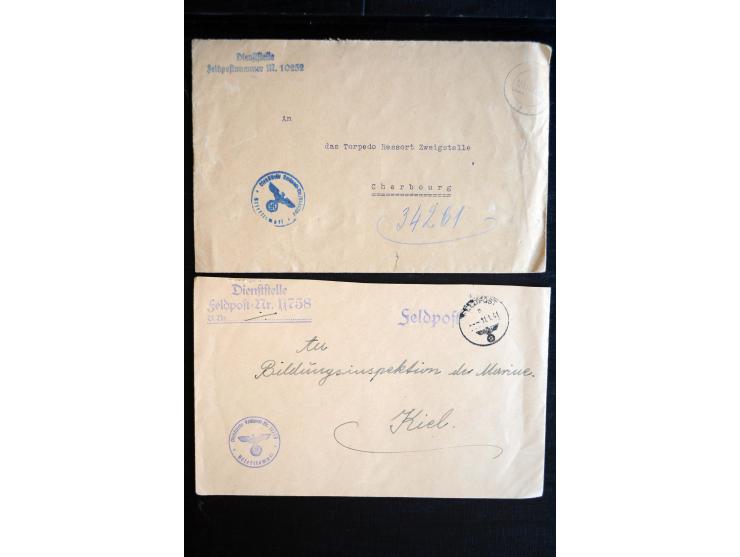 1939/45, einige hundert Feldpost- und Dienstbriefe bzw. Karten der Marine mit vielen verschiedenen Briefstempeln und Feldpost