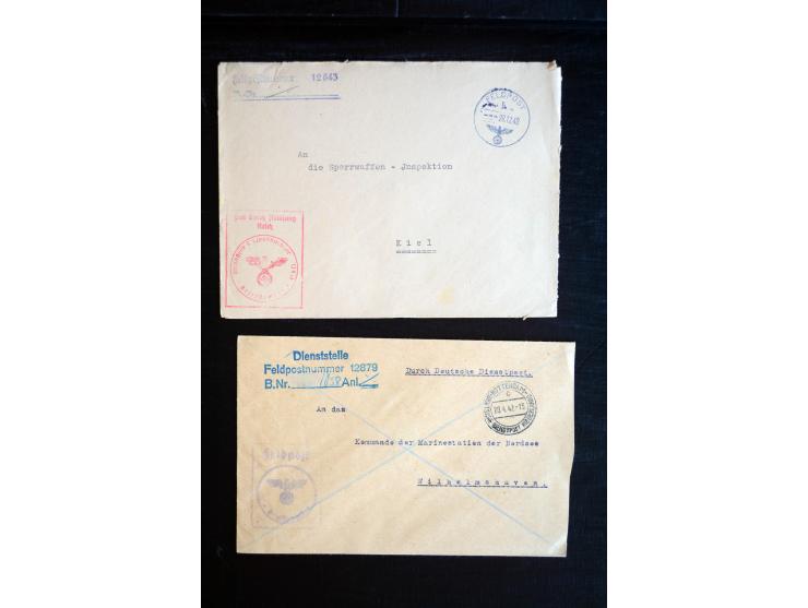 1939/45, einige hundert Feldpost- und Dienstbriefe bzw. Karten der Marine mit vielen verschiedenen Briefstempeln und Feldpost