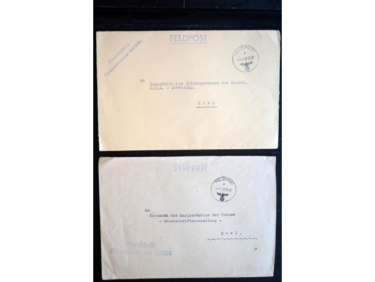 1939/45, einige hundert Feldpost- und Dienstbriefe bzw. Karten der Marine mit vielen verschiedenen Briefstempeln und Feldpost