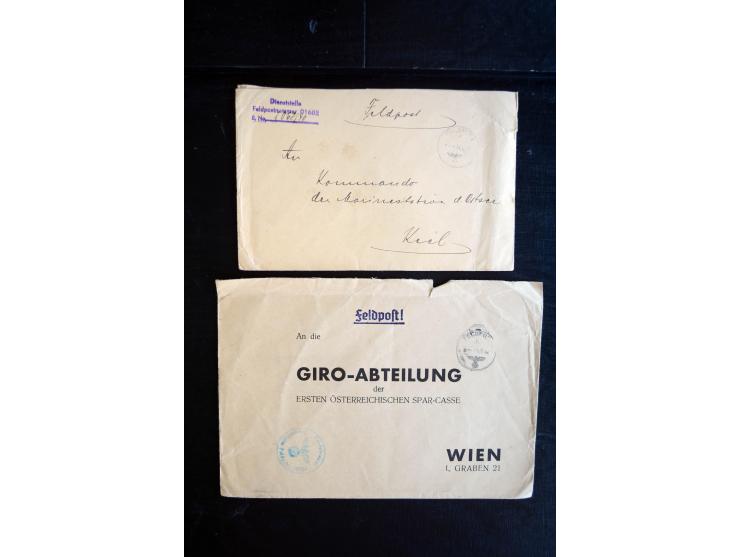 1939/45, einige hundert Feldpost- und Dienstbriefe bzw. Karten der Marine mit vielen verschiedenen Briefstempeln und Feldpost