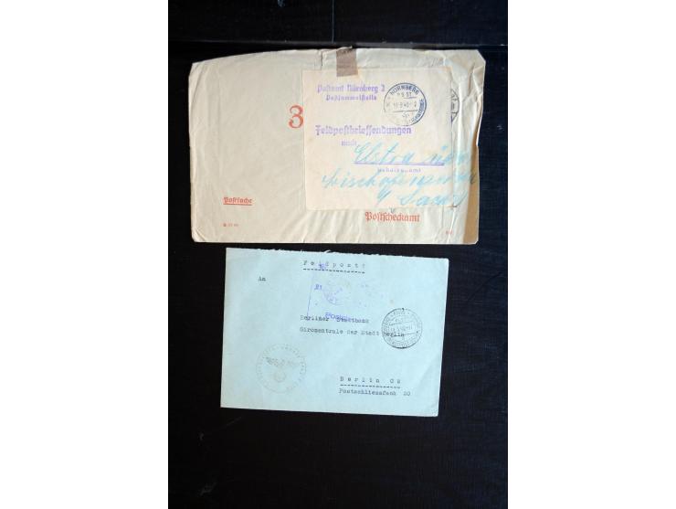 1939/45, interessanter Posten mit besonderen Feldpost-Stempeln, dabei viele Stempel der Postsammelstellen mit besseren, Feldp