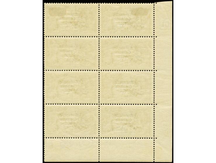 1925 Saorstát 10 s. blue, block of eight from the lower left sheet corner, positions 25-26, 29-30, 33-34 and 37-38, upper sta