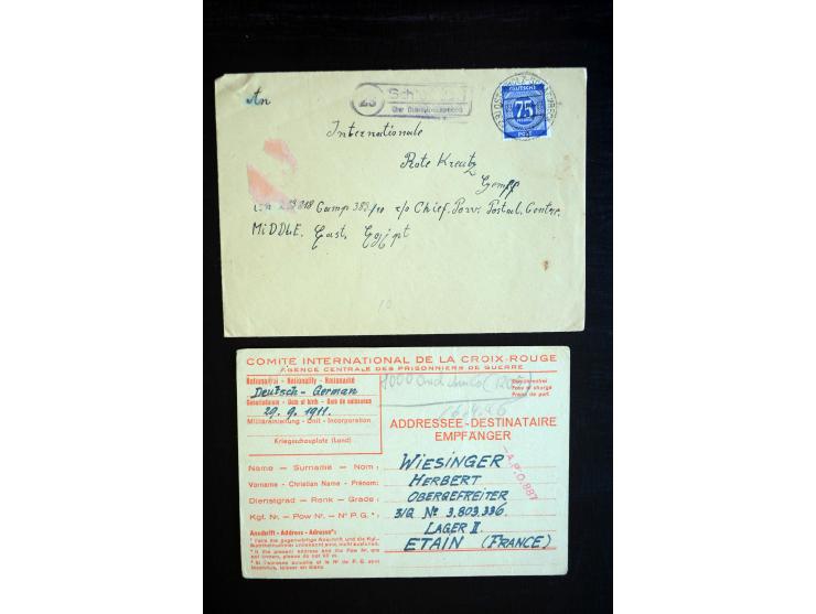 1945/50 (ca), interessanter Posten mit KGF-Post von bzw. an Deutschen in Internierten-Lagern im Ausland bzw. Deutschland (u.a