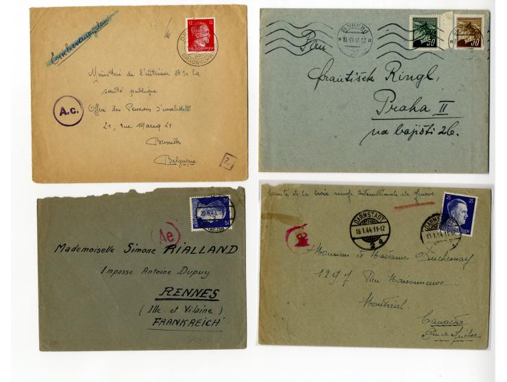 1939/45, Partie mit über 75 Briefen, Karten und Paketkarten aus bzw. in KZ, Ghettos, Fremdarbeiter- und Internierungslagern, 