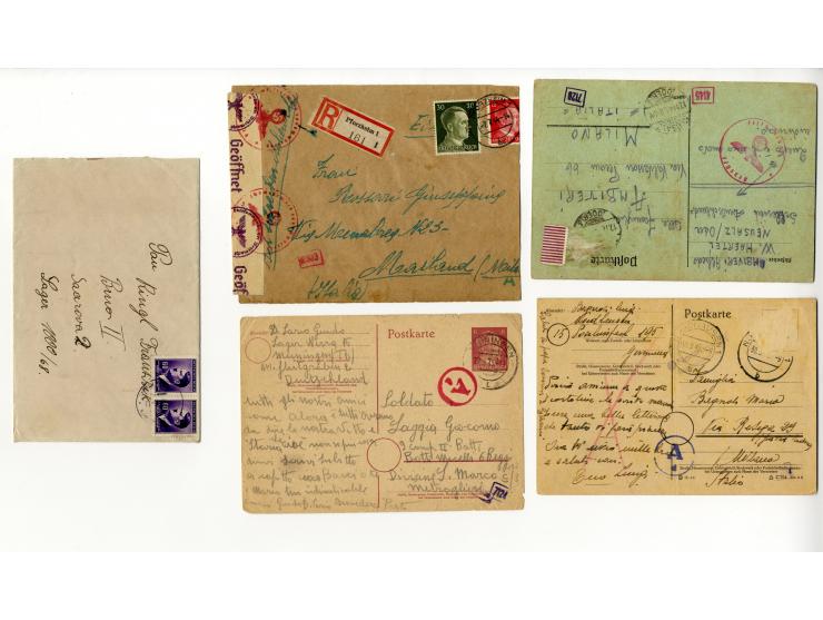 1939/45, Partie mit über 75 Briefen, Karten und Paketkarten aus bzw. in KZ, Ghettos, Fremdarbeiter- und Internierungslagern, 