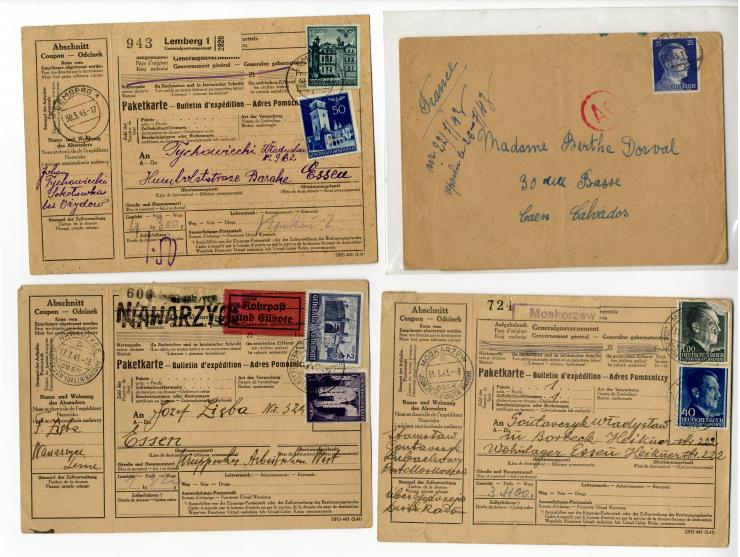 1939/45, Partie mit über 75 Briefen, Karten und Paketkarten aus bzw. in KZ, Ghettos, Fremdarbeiter- und Internierungslagern, 