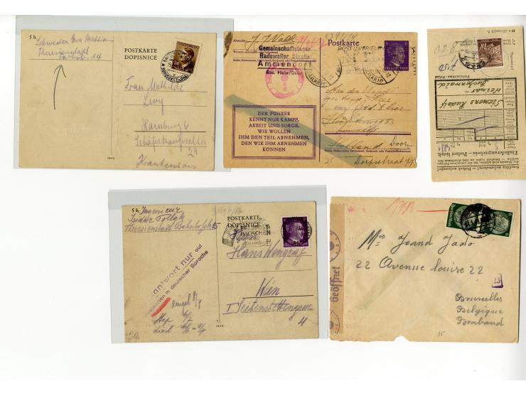 1939/45, Partie mit über 75 Briefen, Karten und Paketkarten aus bzw. in KZ, Ghettos, Fremdarbeiter- und Internierungslagern, 
