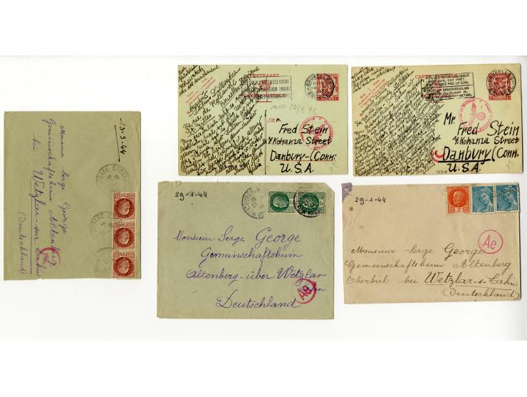 1939/45, Partie mit über 75 Briefen, Karten und Paketkarten aus bzw. in KZ, Ghettos, Fremdarbeiter- und Internierungslagern, 