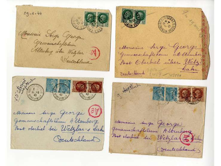 1939/45, Partie mit über 75 Briefen, Karten und Paketkarten aus bzw. in KZ, Ghettos, Fremdarbeiter- und Internierungslagern, 