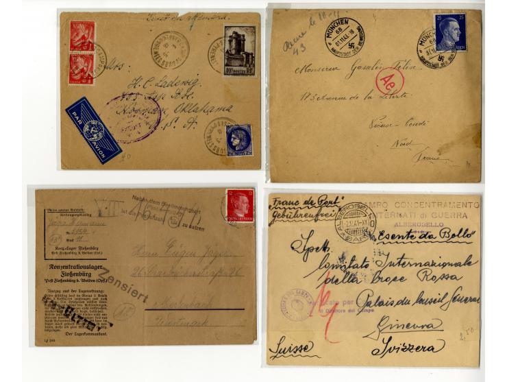1939/45, Partie mit über 75 Briefen, Karten und Paketkarten aus bzw. in KZ, Ghettos, Fremdarbeiter- und Internierungslagern, 