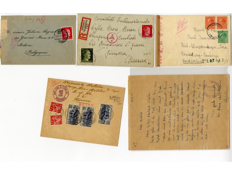 1939/45, Partie mit über 75 Briefen, Karten und Paketkarten aus bzw. in KZ, Ghettos, Fremdarbeiter- und Internierungslagern, 