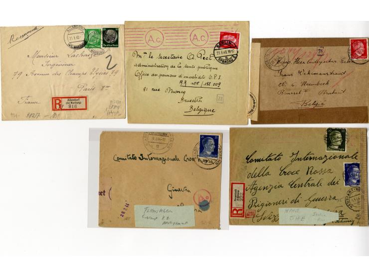 1939/45, Partie mit über 75 Briefen, Karten und Paketkarten aus bzw. in KZ, Ghettos, Fremdarbeiter- und Internierungslagern, 