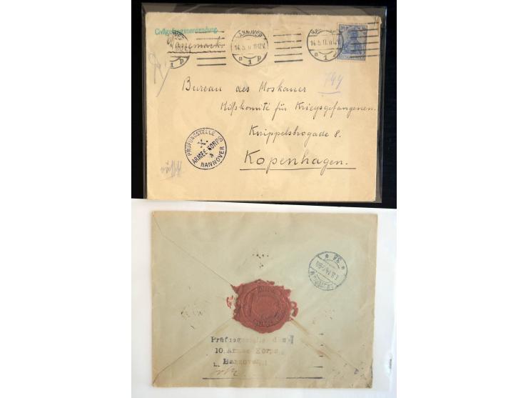 1914/18, einige hundert Briefe und Karten aus bzw. nach Deutschland mit vielen verschiedenen Zensur-Stempeln, Retourpost mit 