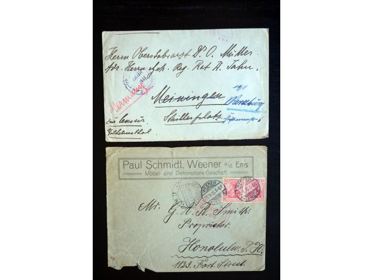 1914/18, einige hundert Briefe und Karten aus bzw. nach Deutschland mit vielen verschiedenen Zensur-Stempeln, Retourpost mit 