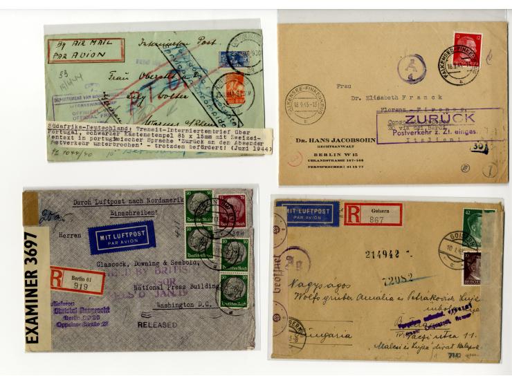 1939/46, Partie mit 38 Retour-Briefen und Karten bzw. Überroller mit entsprechenden Zensuren, Vermerken und Retour-Hinweisste
