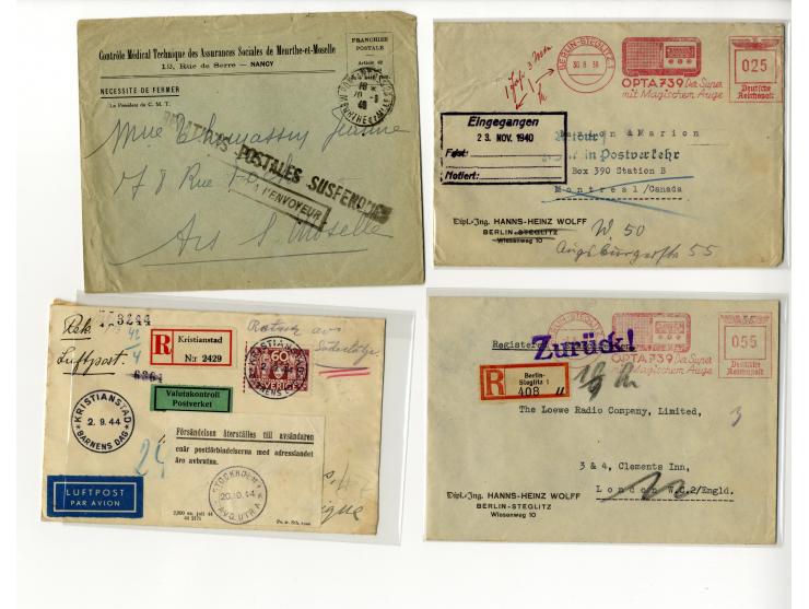 1939/46, Partie mit 38 Retour-Briefen und Karten bzw. Überroller mit entsprechenden Zensuren, Vermerken und Retour-Hinweisste