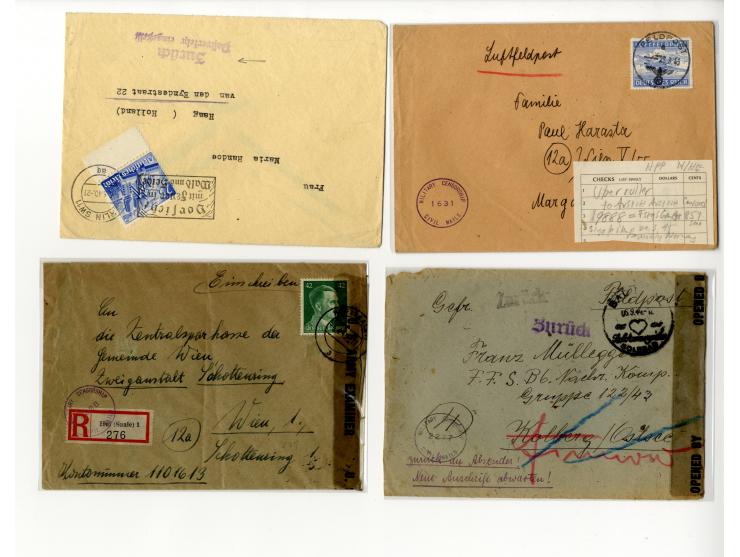 1939/46, Partie mit 38 Retour-Briefen und Karten bzw. Überroller mit entsprechenden Zensuren, Vermerken und Retour-Hinweisste