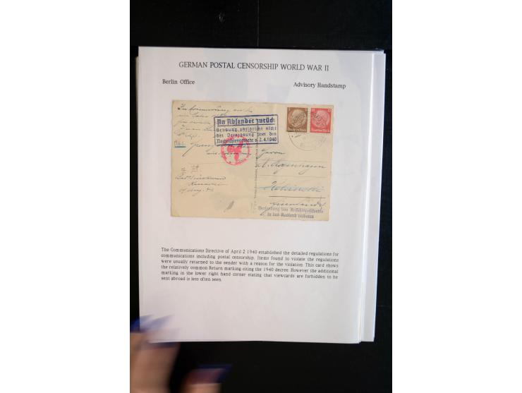 1940/45, interessante Sammlung mit über 140 Briefen, Karten und Drucksachen mit fast nur besseren Zensuren, Hinweis-Stempeln 