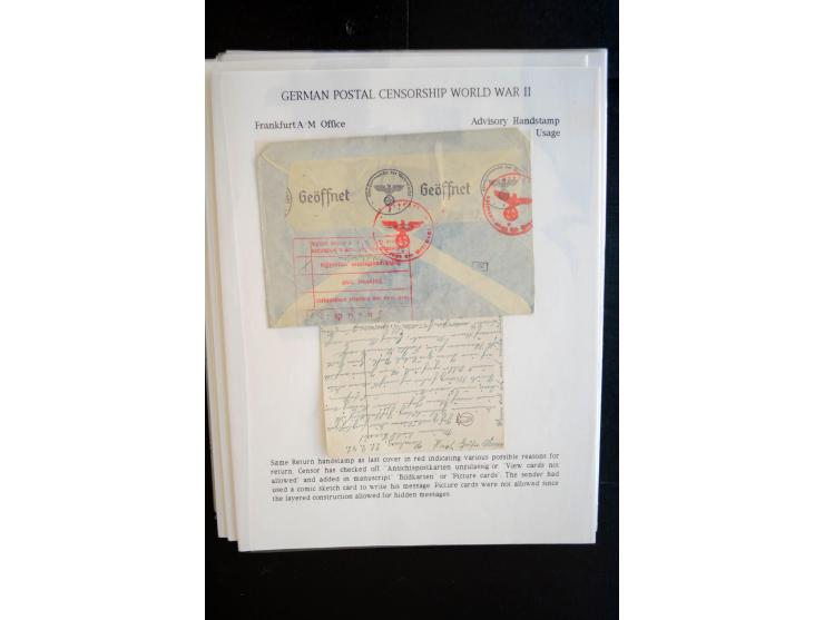 1940/45, interessante Sammlung mit über 140 Briefen, Karten und Drucksachen mit fast nur besseren Zensuren, Hinweis-Stempeln 