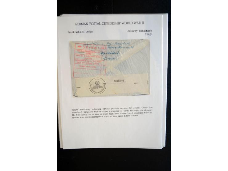 1940/45, interessante Sammlung mit über 140 Briefen, Karten und Drucksachen mit fast nur besseren Zensuren, Hinweis-Stempeln 