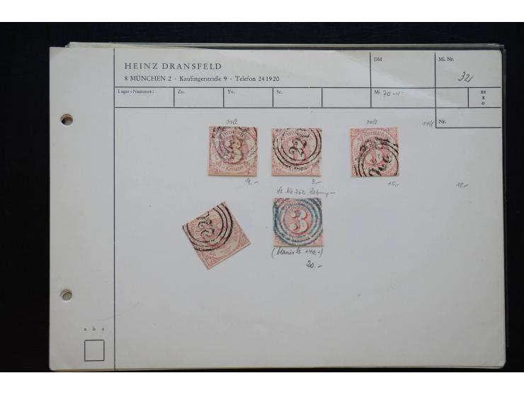 1870/1950 (ca.), kleine Partie, meist auf Steckkarten, dabei besseres Material wie DR Bl.1 auf Brief, Stände in 4er-Blocks, 1