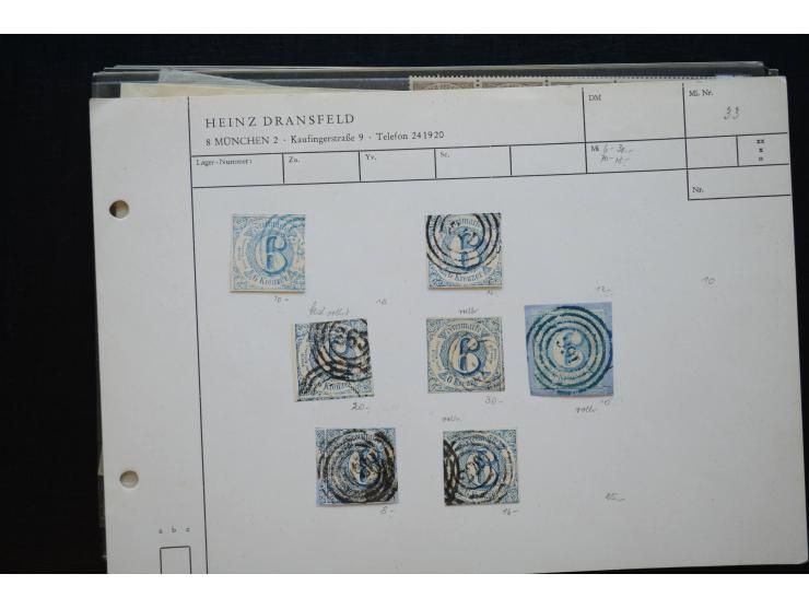 1870/1950 (ca.), kleine Partie, meist auf Steckkarten, dabei besseres Material wie DR Bl.1 auf Brief, Stände in 4er-Blocks, 1