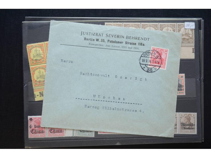 1870/1950 (ca.), kleine Partie, meist auf Steckkarten, dabei besseres Material wie DR Bl.1 auf Brief, Stände in 4er-Blocks, 1