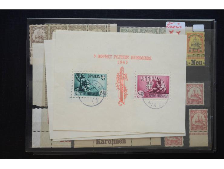 1870/1950 (ca.), kleine Partie, meist auf Steckkarten, dabei besseres Material wie DR Bl.1 auf Brief, Stände in 4er-Blocks, 1