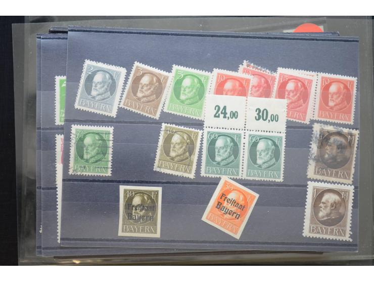 1870/1950 (ca.), kleine Partie, meist auf Steckkarten, dabei besseres Material wie DR Bl.1 auf Brief, Stände in 4er-Blocks, 1