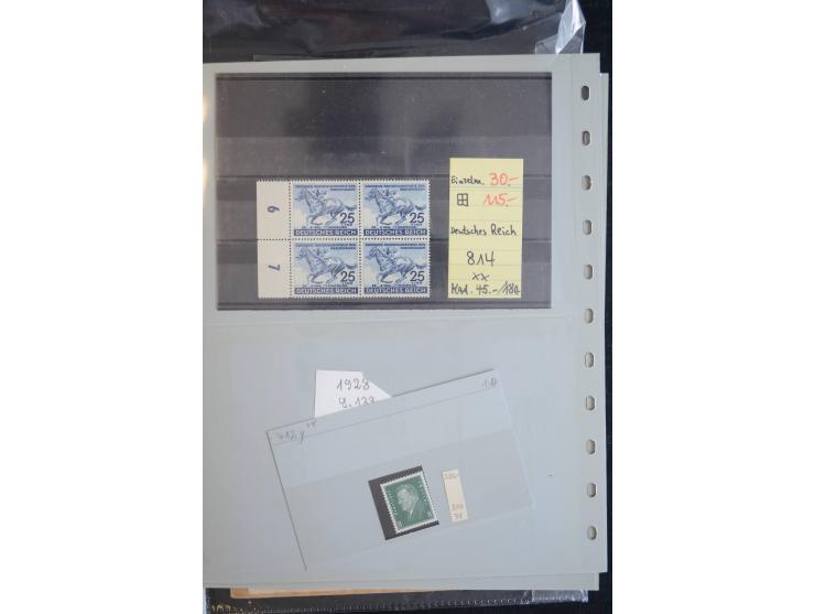 1870/1950 (ca.), kleine Partie, meist auf Steckkarten, dabei besseres Material wie DR Bl.1 auf Brief, Stände in 4er-Blocks, 1