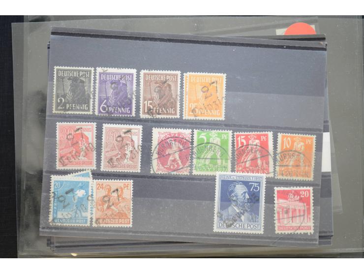 1870/1950 (ca.), kleine Partie, meist auf Steckkarten, dabei besseres Material wie DR Bl.1 auf Brief, Stände in 4er-Blocks, 1