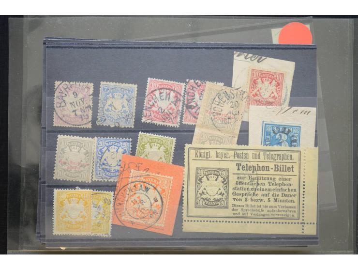 1870/1950 (ca.), kleine Partie, meist auf Steckkarten, dabei besseres Material wie DR Bl.1 auf Brief, Stände in 4er-Blocks, 1