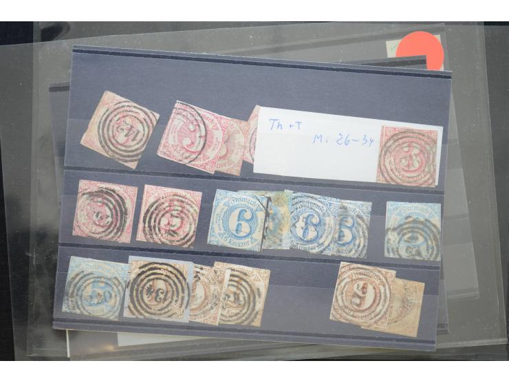 1870/1950 (ca.), kleine Partie, meist auf Steckkarten, dabei besseres Material wie DR Bl.1 auf Brief, Stände in 4er-Blocks, 1