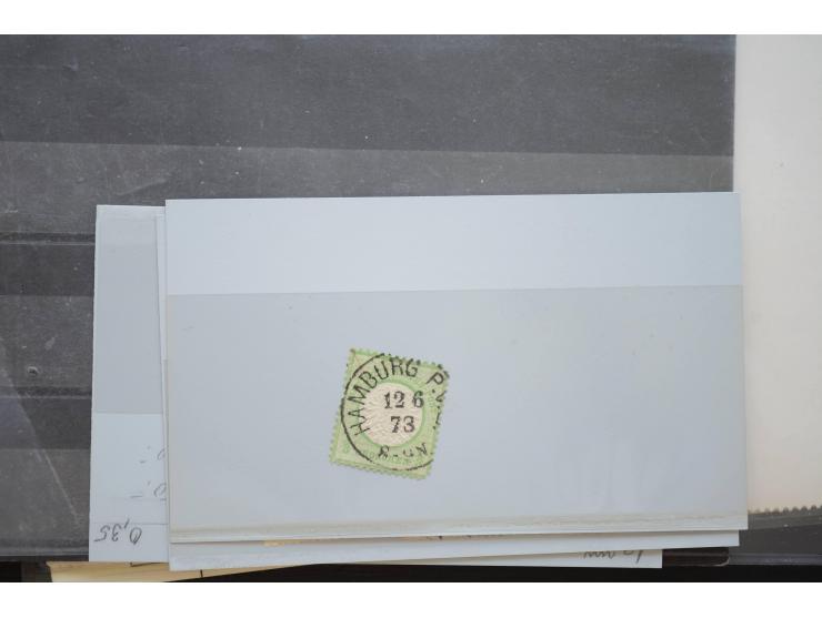 1870/1950 (ca.), kleine Partie, meist auf Steckkarten, dabei besseres Material wie DR Bl.1 auf Brief, Stände in 4er-Blocks, 1