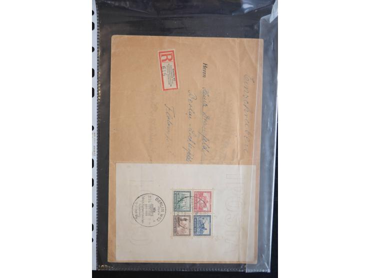 1870/1950 (ca.), kleine Partie, meist auf Steckkarten, dabei besseres Material wie DR Bl.1 auf Brief, Stände in 4er-Blocks, 1