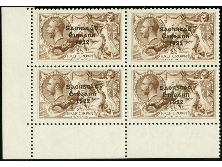 1927/28, 2/6 s. as block of four from the lower left sheet corner, upper right stamp with "circumflex accent", mint never hin