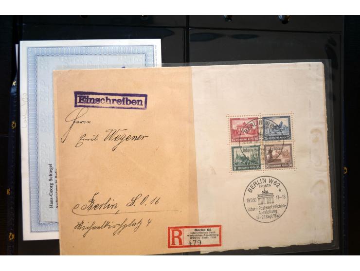 1912/43, interessante Partie von ehemaligen Einzellosen, dabei Deutsches Reich Block 2 als gestempeltes Herzstück, Block 1 un