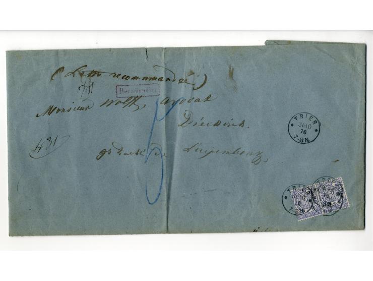 1850/1900 (ca.), über 60 Briefe, Karten und Ganzsachen, alle nach Luxemburg, dabei viele interessante Stücke, u.a. Baden, Pre