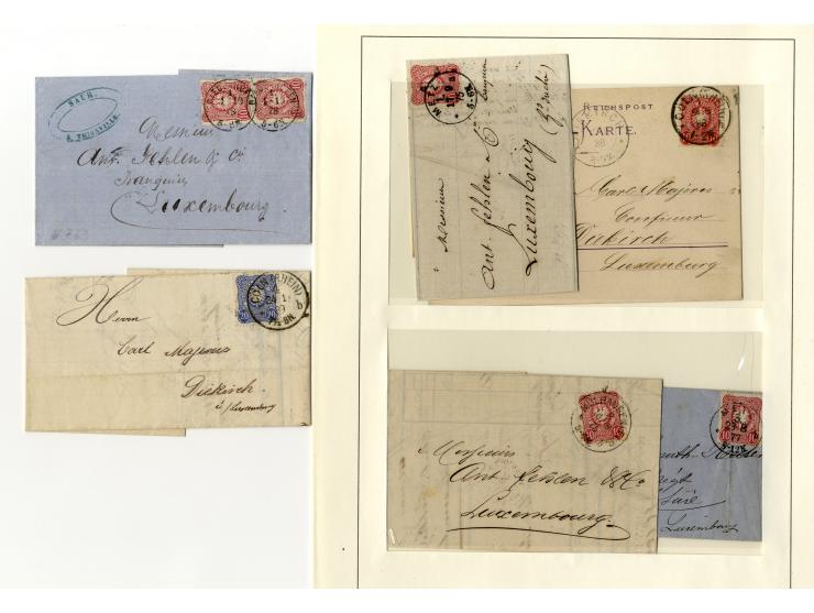 1850/1900 (ca.), über 60 Briefe, Karten und Ganzsachen, alle nach Luxemburg, dabei viele interessante Stücke, u.a. Baden, Pre