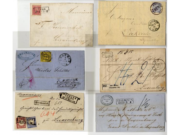1850/1900 (ca.), über 60 Briefe, Karten und Ganzsachen, alle nach Luxemburg, dabei viele interessante Stücke, u.a. Baden, Pre