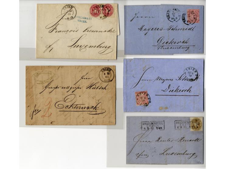 1850/1900 (ca.), über 60 Briefe, Karten und Ganzsachen, alle nach Luxemburg, dabei viele interessante Stücke, u.a. Baden, Pre