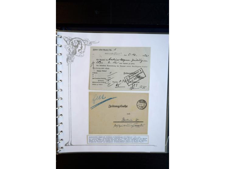 1890/1924, umfangreiche Sammlung "ZEITUNGSSACHEN" mit ca. 110 Belegen, Schwerpunkt Deutsches Reich mit Germania- und Inflatio