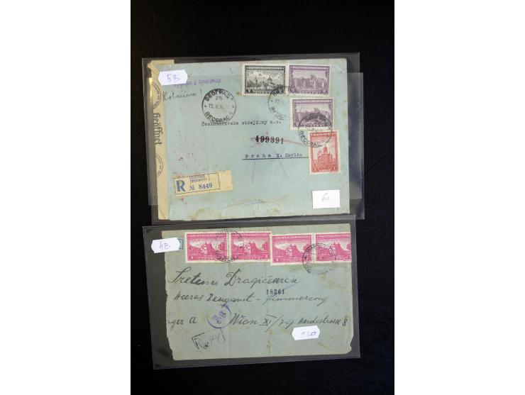 1908/45, 13 Briefe und Karten, dabei R-Briefe, Zensuren sowie 2 Briefe Bes. II. WK. Serbien, meist gute Erhaltung