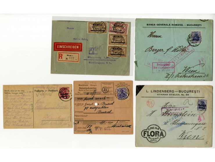 1914/22, Partie Besetzung I. WK und Abstimmungsgebiete mit fast 50 Briefen, Karten und Ganzsachen, dabei viel Bedarfspost mit