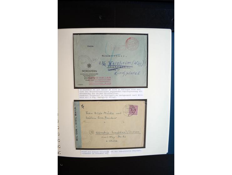 1945/48, umfangreiche Sammlung "Zensurpost" mit ca. 240 Briefen, Karten und Ganzsachen ab Überroller-Post mit vielen interess
