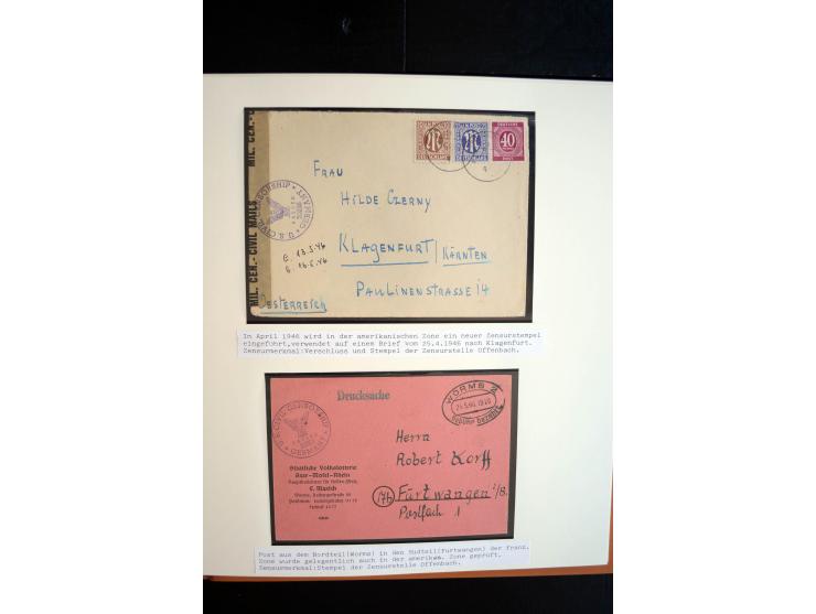 1945/48, umfangreiche Sammlung "Zensurpost" mit ca. 240 Briefen, Karten und Ganzsachen ab Überroller-Post mit vielen interess