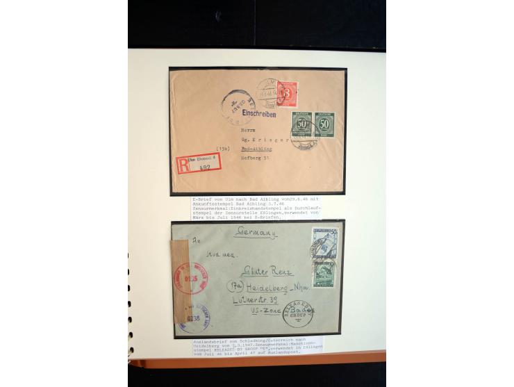 1945/48, umfangreiche Sammlung "Zensurpost" mit ca. 240 Briefen, Karten und Ganzsachen ab Überroller-Post mit vielen interess
